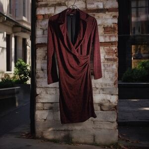 Elegant Burgundy Geometric Wrap Dress